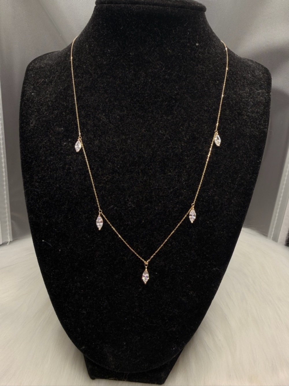 14k Yellow Gold CZ Stones Necklace 18”.